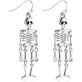 Dckazz Halloween Earrings for Women Skeleton Earrings Silver Horror Scary Spooky Skull Dangle Halloween Jewelry Hypoallergenic