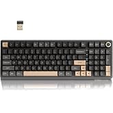 RK ROYAL KLUDGE R98 Pro Wireless Mechanical Keyboard, Creamy Bluetooth/2.4GHz/Wired RGB Gaming Keyboard with Number Pad and Knob, MDA Profile PBT Keycaps, Gasket Hot Swappable Linear Switch, Black