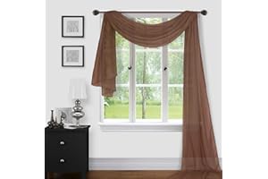 Sapphire Home Window Scarf Valance Curtains - Extra Long Sheer Valances for Windows - Voile Swag Curtains for Living Room, Kitchen, and Bedroom Decor, Weddings, Events - 37" x 216" - 1 pc - Brown