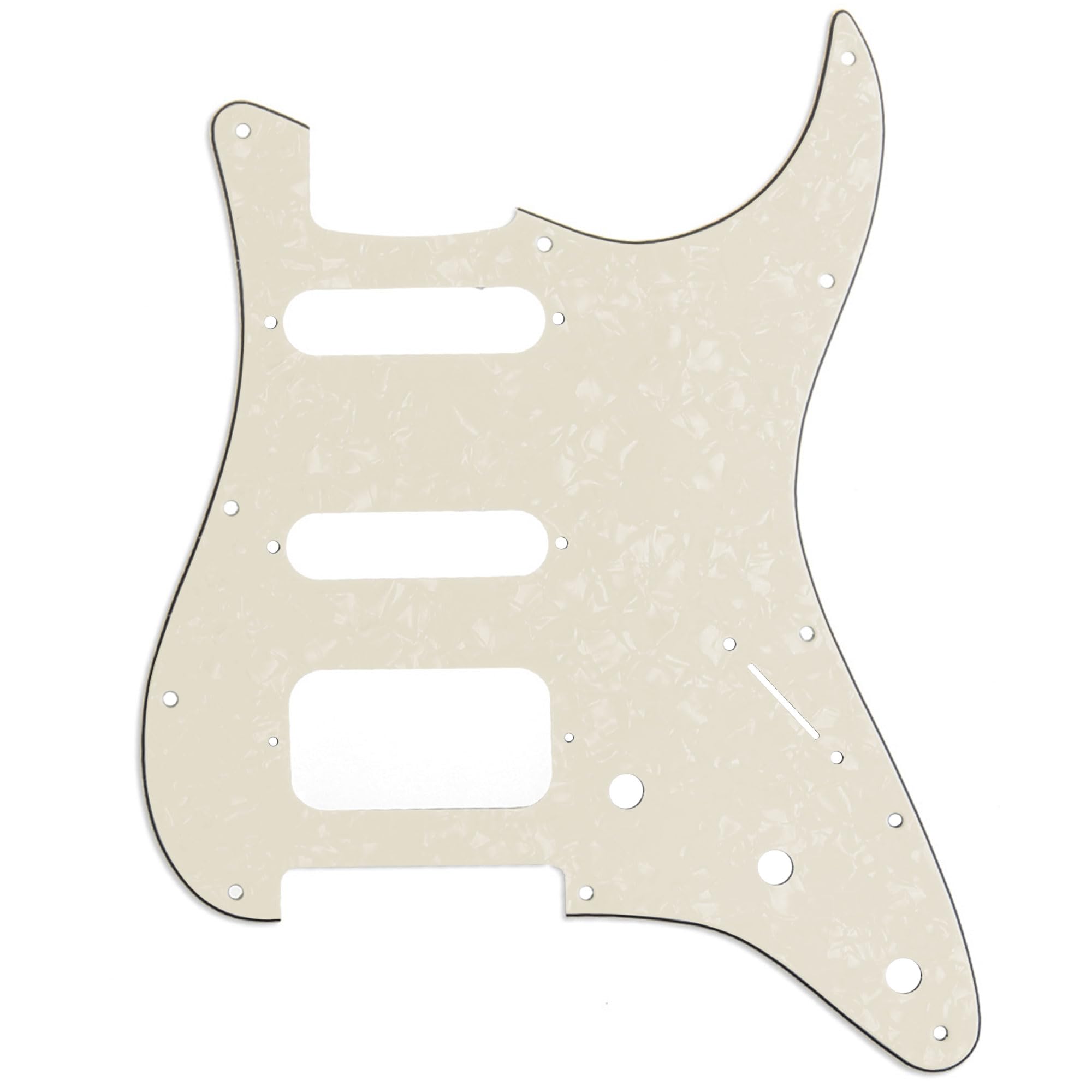 Musiclily Pro 11-Hole Round Corner HSS Guitar Strat Pickguard for USA/Mexican Stratocaster Humbucking Open Pickup,4Ply Parchment Pearl