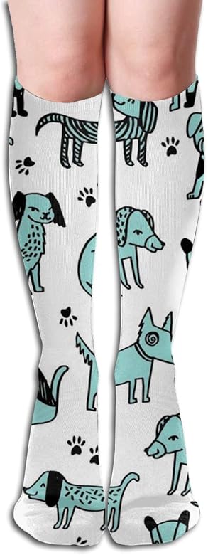 Amazon 犬犬かわいいペットペットイラスト手描きの犬ペット 長い靴下を実行しているユニセックスニーハイソックススポーツアスレチックスクール ソックス 通販