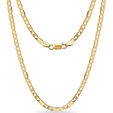 LeCalla 18K Gold Over Sterling Silver Italian 3 MM, 4 MM Mariner Link Chain Necklace for Teen Women and Men (16,18, 20, 22, 24 Inches) 925 Sterling Silver Chain Made in Italy with Lobster-Clasp