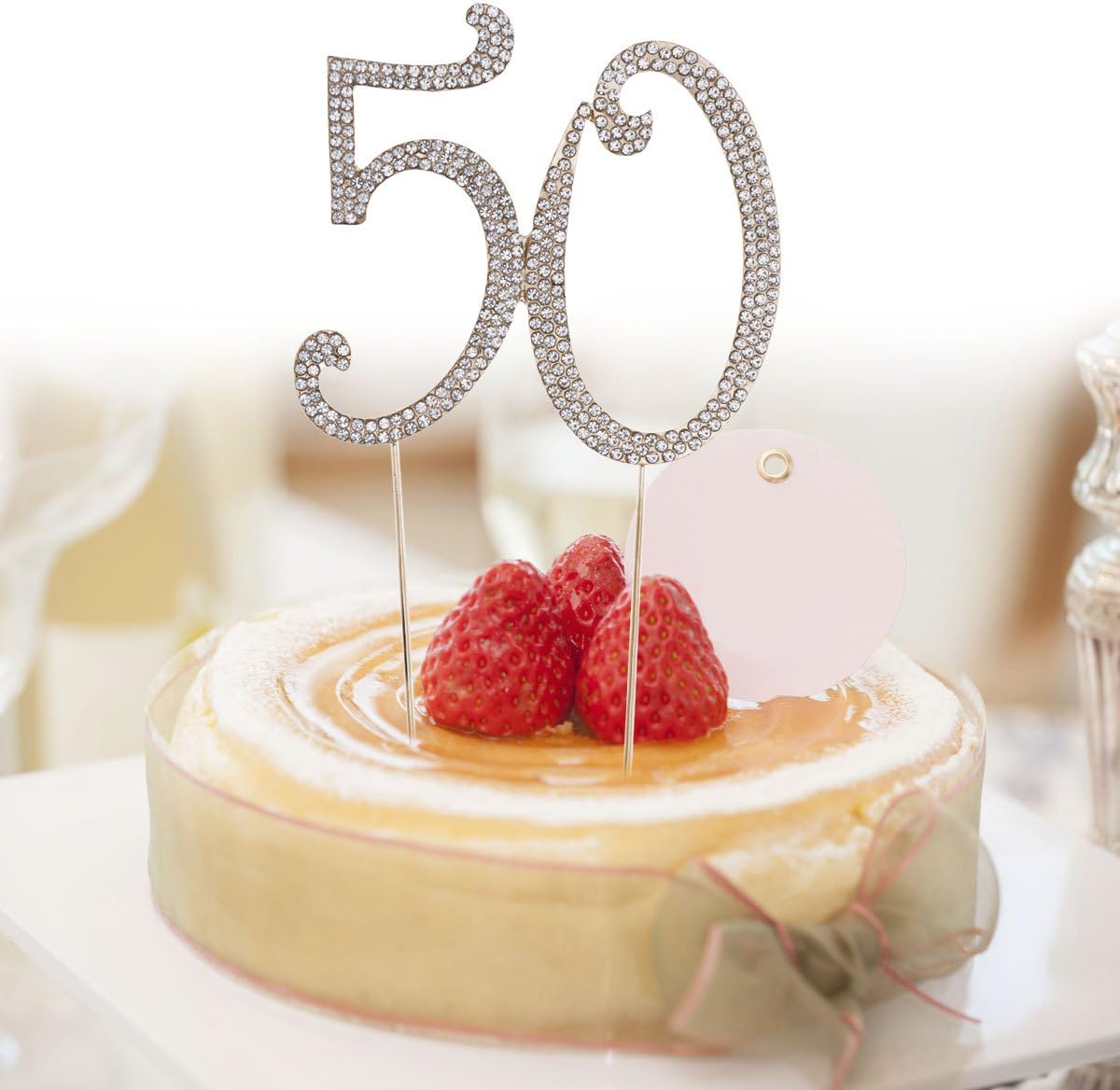 TOYMYTOY 50 Cake Topper for 50th Birthday Party or Anniversary Crystal Rhinestones Decorative Cake Topper for Party Supplies (Gold) - Image 3