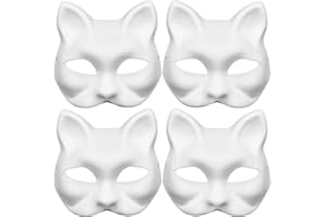 Aqearl Unpainted Masquerade Masks DIY Paper Mache Mask Cat White Craft Mask Pulp Blank Paintable Mask for Halloween Costume