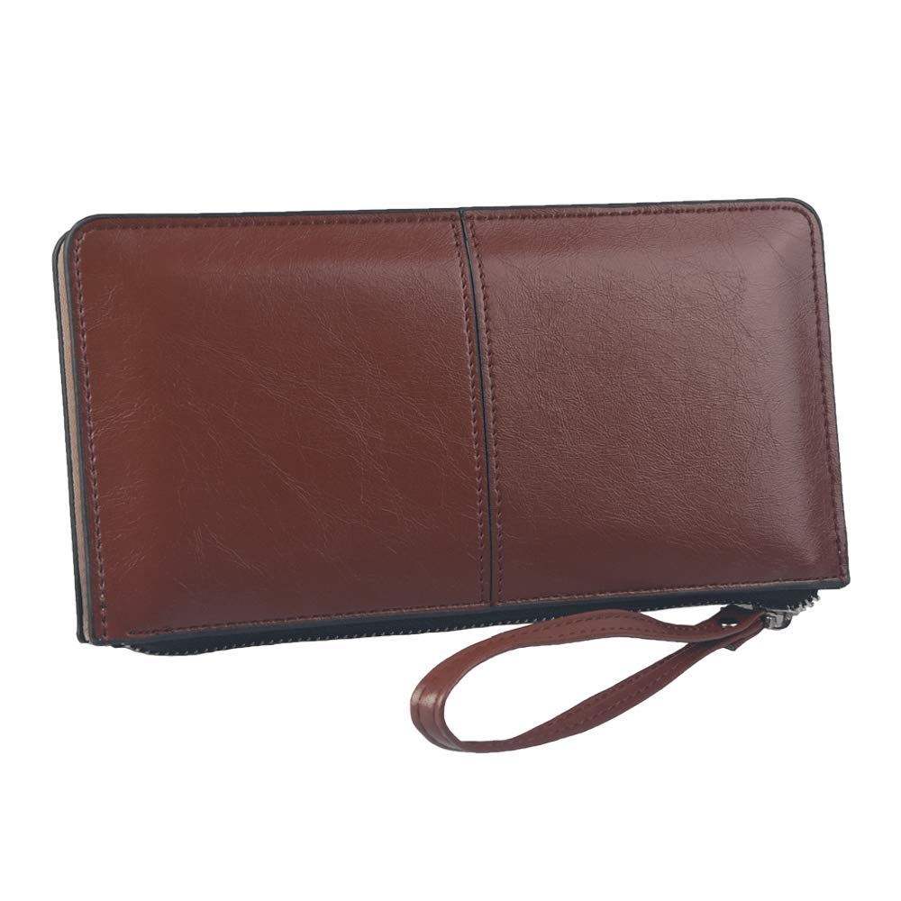 HXT Women Wallet Purse PU Leather Long Wallet with Zipper Wallets Small Clutch for Smart Phone Coins Banknotes Mini Phone Bag Ladies Wallet Brown