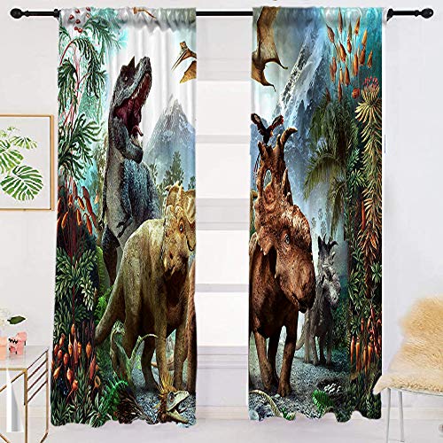 Sevendec Dinosaur Curtains for Kids Room Jurassic World Window Curtain
