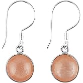 DEVMUKTI 925 Sterling Silver Bezel Jewelry, Peach Moonstone Gemstones Dainty Earrings, Handmade, Healing Crystals, Chakra Stones, Dangling Earring, Birthday Women Christmas Gift