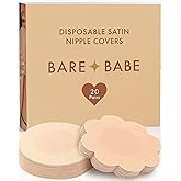 Bare Babe 40 Pieces Satin Nipple Pasties - Hypoallergenic, Disposable, Adhesive Breast Pasties - Nude Nipple Covers No-Show