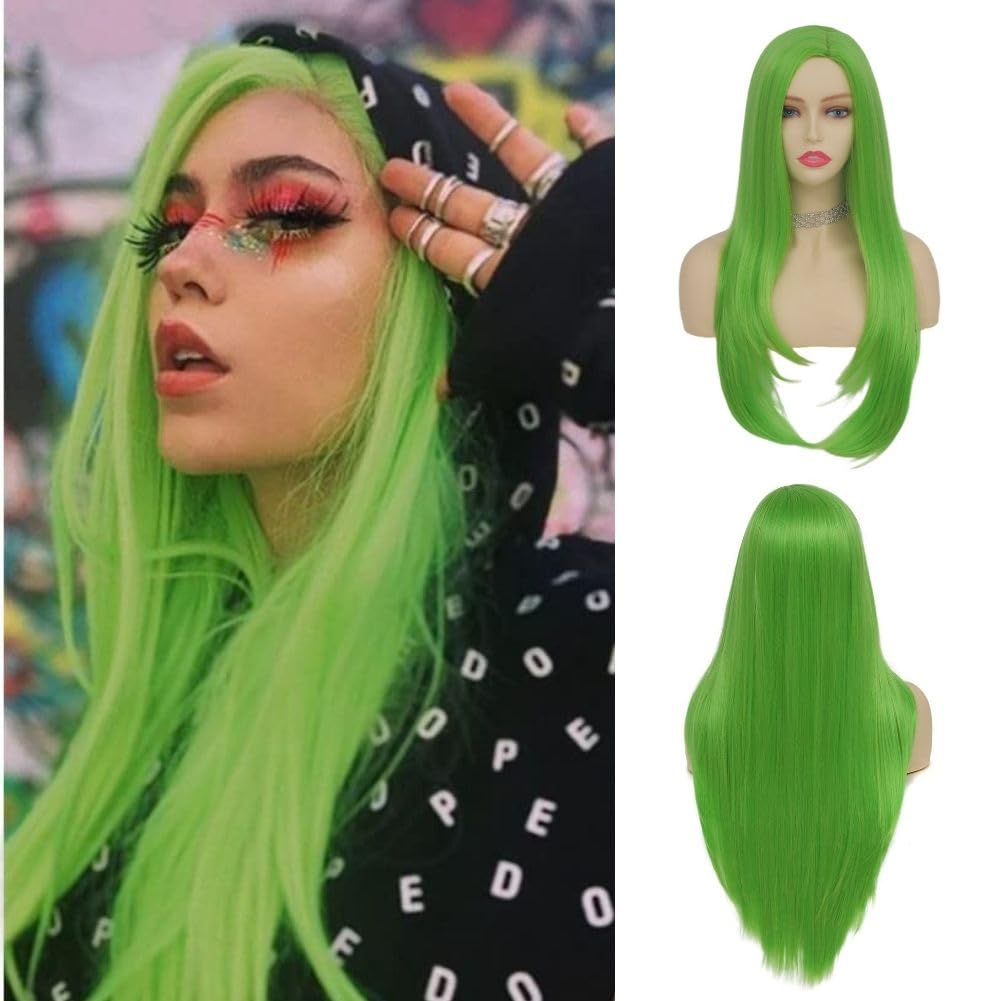 Salaibs Green Straight Long Wigs for Women Side Part Cosplay Wig Heat Resistant Synthetic Fiber Hair Wig for Halloween Costume Party Use — image 1