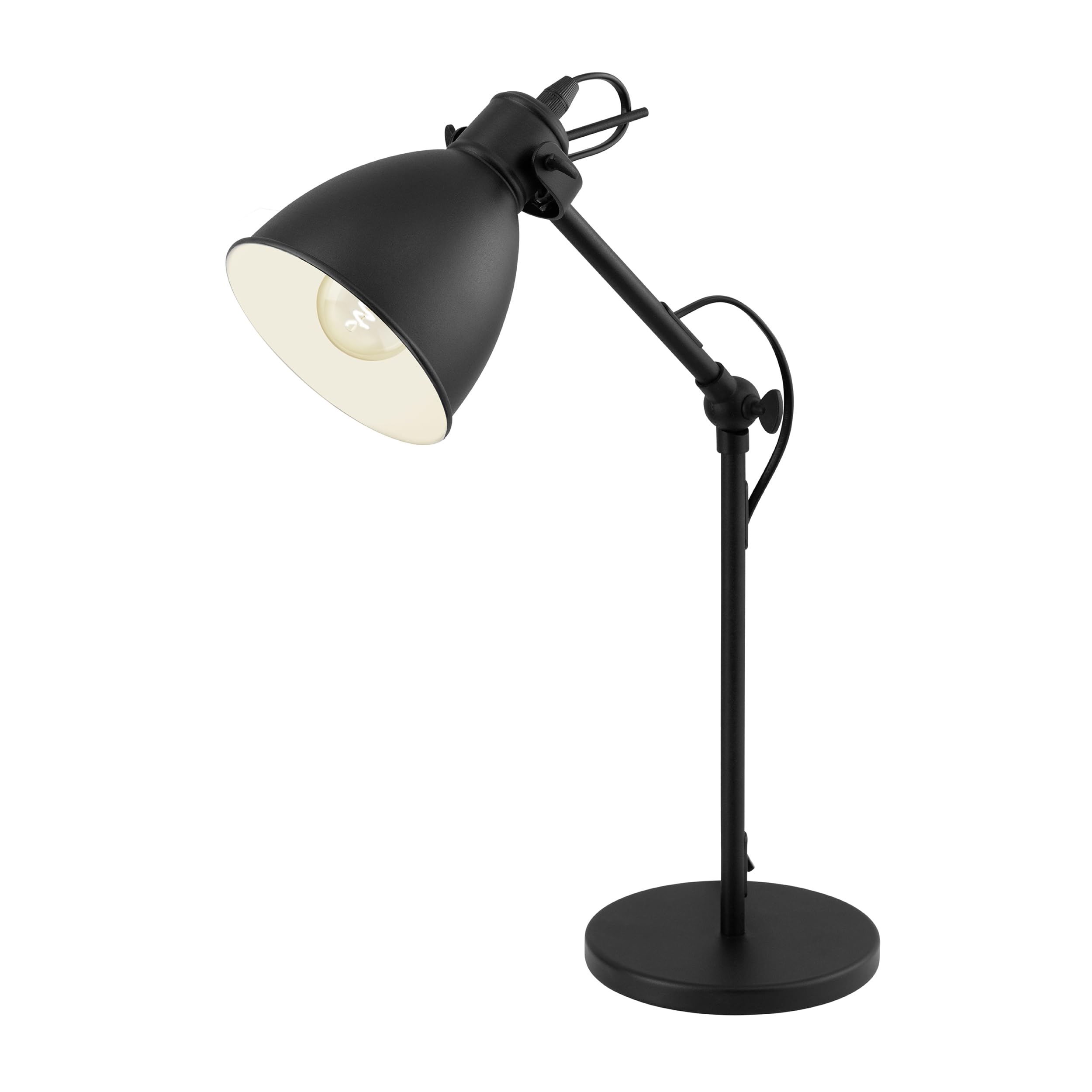 Eglo Priddy Table Lamp, 1 Bulb Vintage Table Light in Industrial Design, Retro Lamp, Bedside Lamp Made of Steel, Colour: Black, White, Socket: E27, incl. Switch