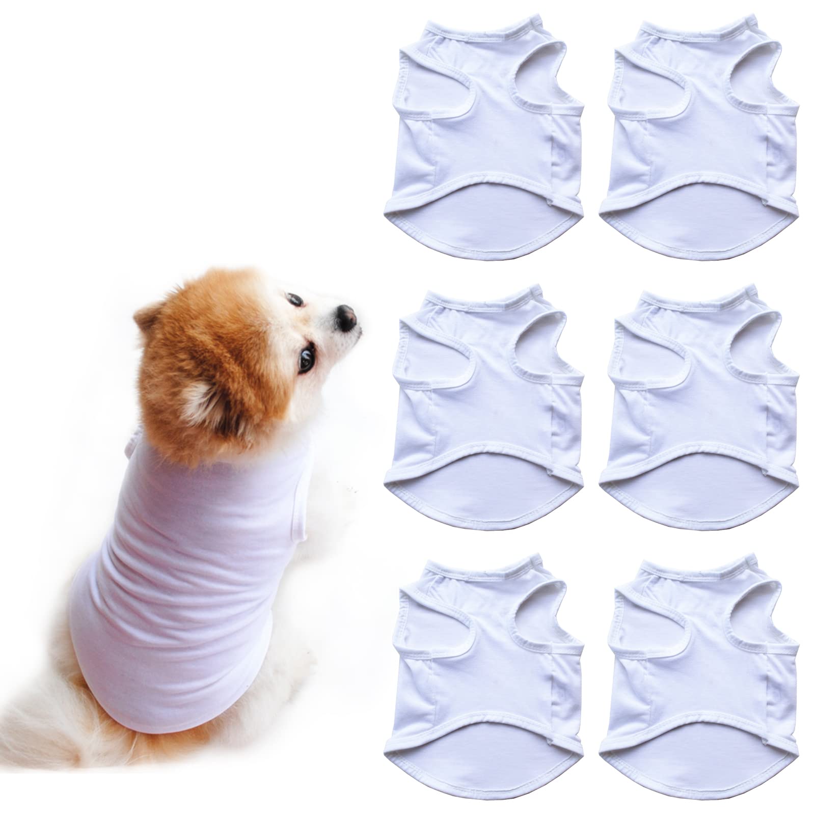 HACRAHO Blank Dog Shirts, 6 PCS Polyester Dog Blank Shirts Soft Breathable DIY Dog Vest Shirts for Dogs, XXL
