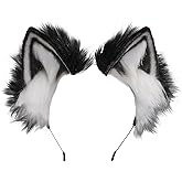 Focupaja Animal Cosplay Ears Hairband Handmade Faux Plush Cat Fox Wolf Dog Ears