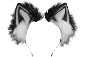 Focupaja Animal Cosplay Ears Hairband Handmade Faux Plush Cat Fox Wolf Dog Ears