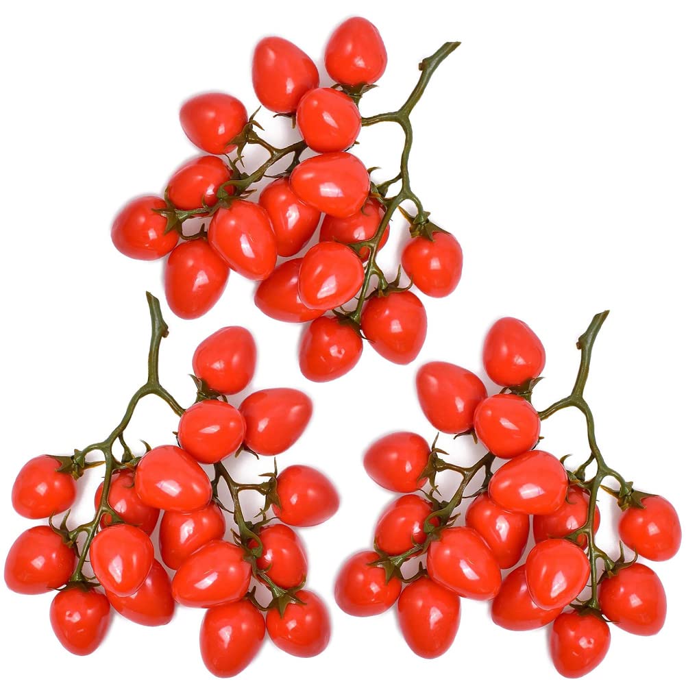 Photo 1 of DinQ (Set of 3 Artificial Cherry Tomatoes Fake Vegetables Salad Festival Home Kitchen Cabinet Decoration (Red)