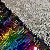 Pardecor Mermaid Fabric Rainbow to Silver 1 Yard Glitter Fabric Reversible Sequin Fabric Two Tone Sequin Fabric Sparkly…