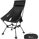 MOON LENCE Folding Portable High Back Camping Chairs for Adults, Adjustable Oversize Lightweight for Beach Hunting Hiking Backpacking (Black with Anti-Sinking Feet)