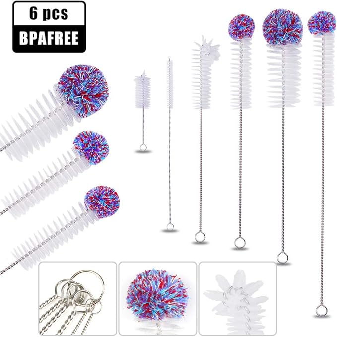 Bottle Brush Set, 6pcs Innovation Nylon & Cotton LongHandled Bottle