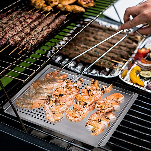 Stainless Steel Grill Pan, CMYK Non Stick Frying BBQ Grill Plate, Barbecue Grills Outdoor Cooking Accessories Rectangular, Grilling Gifts for Men