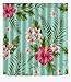 Hawaiian Tropical Leaf Flowers Decor Shower Curtain for Bathroom by LB, Hibiscus Plumeria Areca Palm Floral Theme, Mold Free Water Repellant Non Toxic Decor Curtain, 72 x 72 Inch