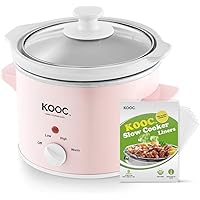 [NEW] KOOC Small Slow Cooker, 2-Quart, Free Liners Included for Easy Clean-up, Upgraded Ceramic pot, Adjustable Temp…