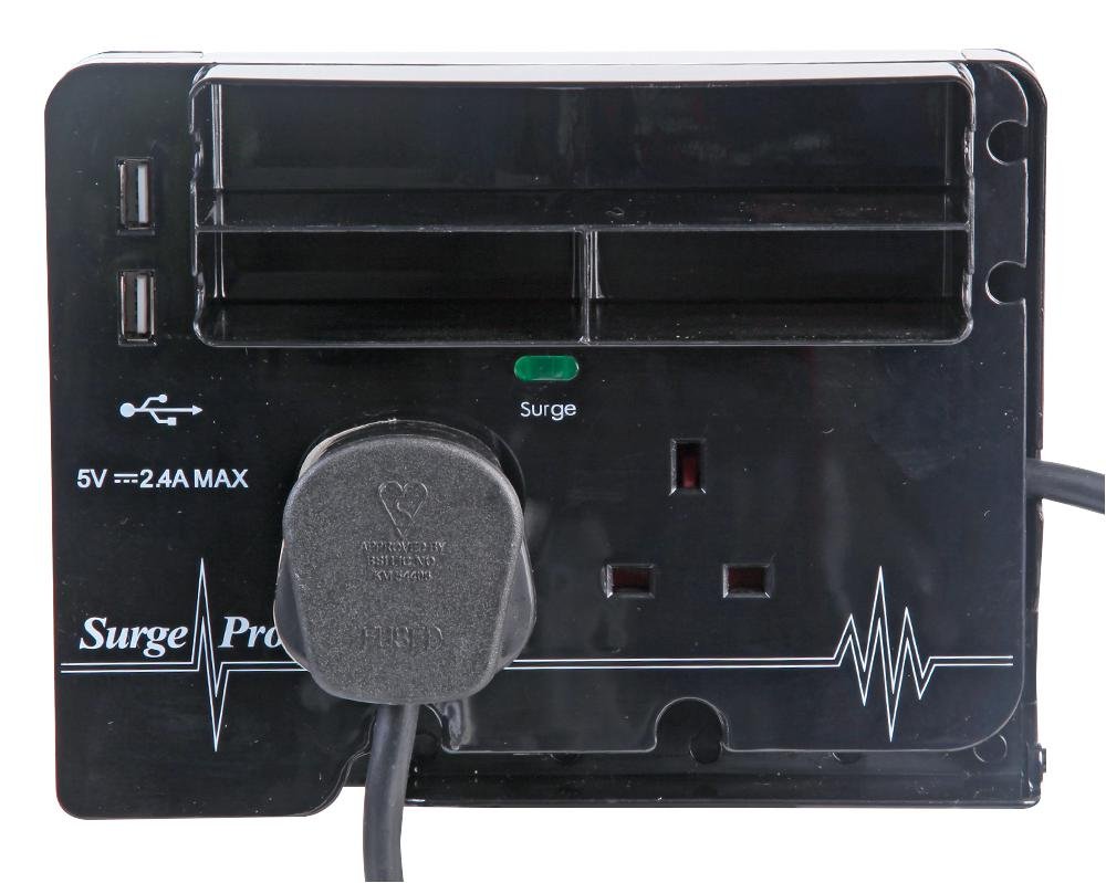 PRO ELEC PELB1896 2 Gang Extension Lead with 2 USB 2m, Black