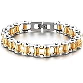 COOLSTEELANDBEYOND Ladies Mens Stainless Steel Motorcycle Bike Chain Bracelet with Buckle Clasp Polished