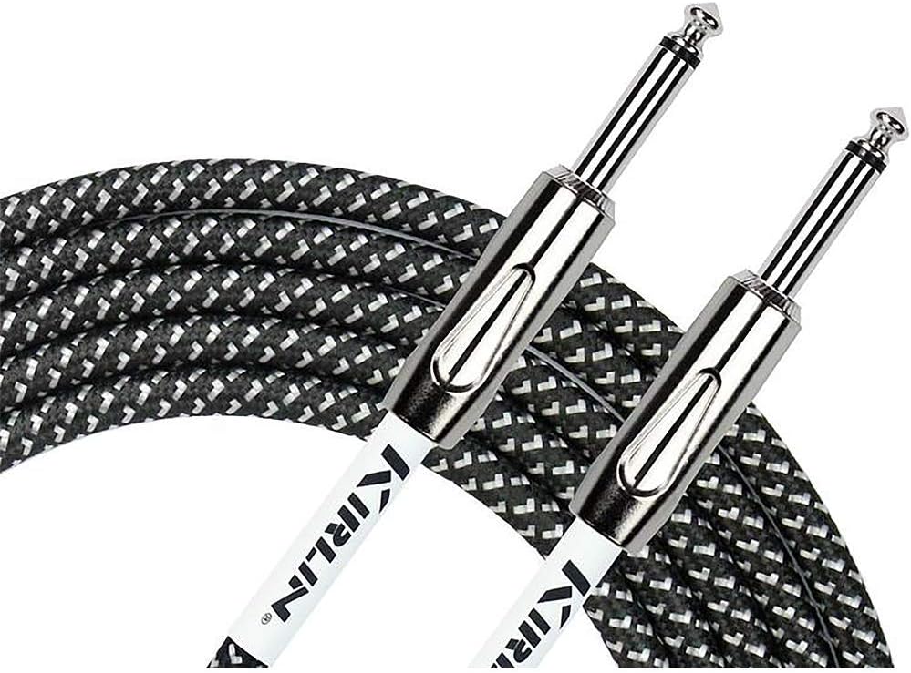 Kirlin IWC201PNBK-20FT Fabric Straight Instrument Cable Guitar Lead, Black, 20 ft