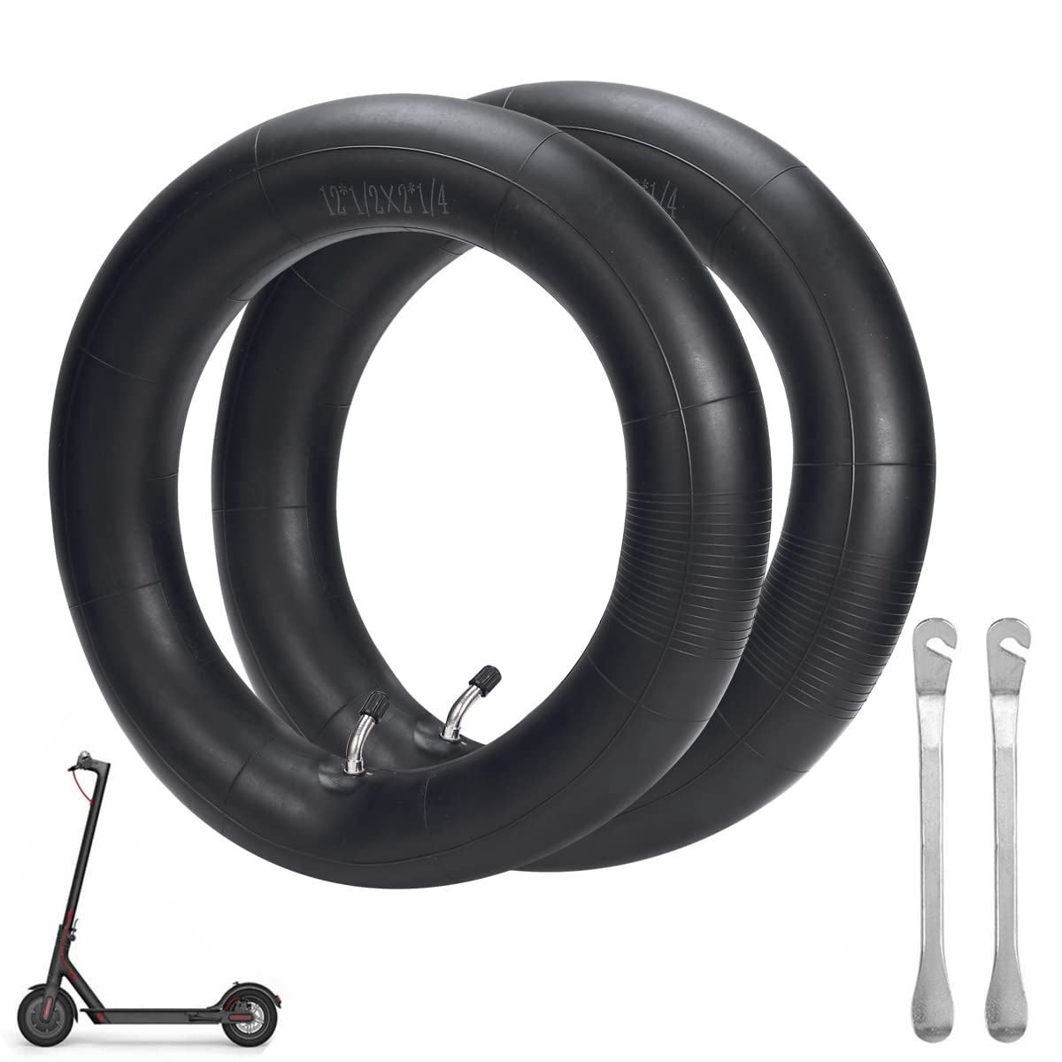 Photo 1 of (2-Pack) 12" (12 1/2 x 2 1/4) Thicker Inner Tubes for Electric Scooters and Mini Bikes, Compatible with 12.5x2.25-12x2.125 Inflatable Tires (Includes 2 Tire Levers for Easy Replacement).