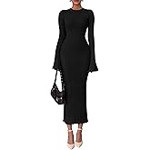 PRETTYGARDEN Sweater Dresses for Women 2026 Fall Bell Long Sleeve Crew Neck Bodycon Maxi Dress Winter Ribbed Knit Outfits