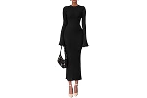 PRETTYGARDEN Sweater Dresses for Women 2025 Fall Bell Long Sleeve Crew Neck Bodycon Maxi Dress Winter Ribbed Knit Outfits