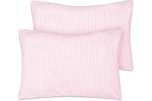 Zenssia Organic Cotton Toddler Pillowcase/Travel Pillowcase Pack of 2 Set 13x18 Inches with Envelope Closure - Soft & Breathable Baby Pillow Case Cover Pink Stripe