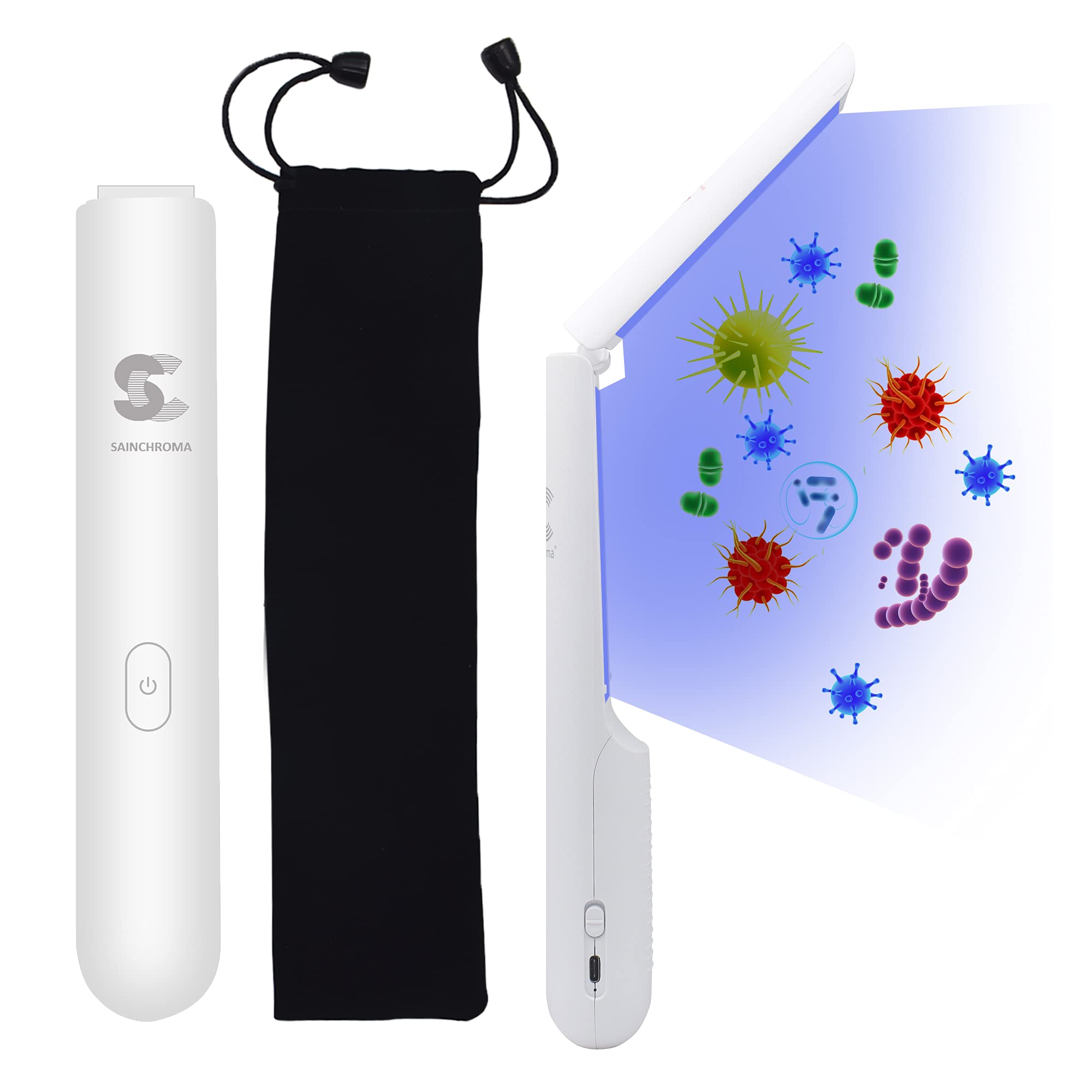 Sainchroma LED UV-C Portable Light, Handheld Surface Sanitizer, Foldable UV Disinfection Wand, for Household and Travel with Carry Bag.