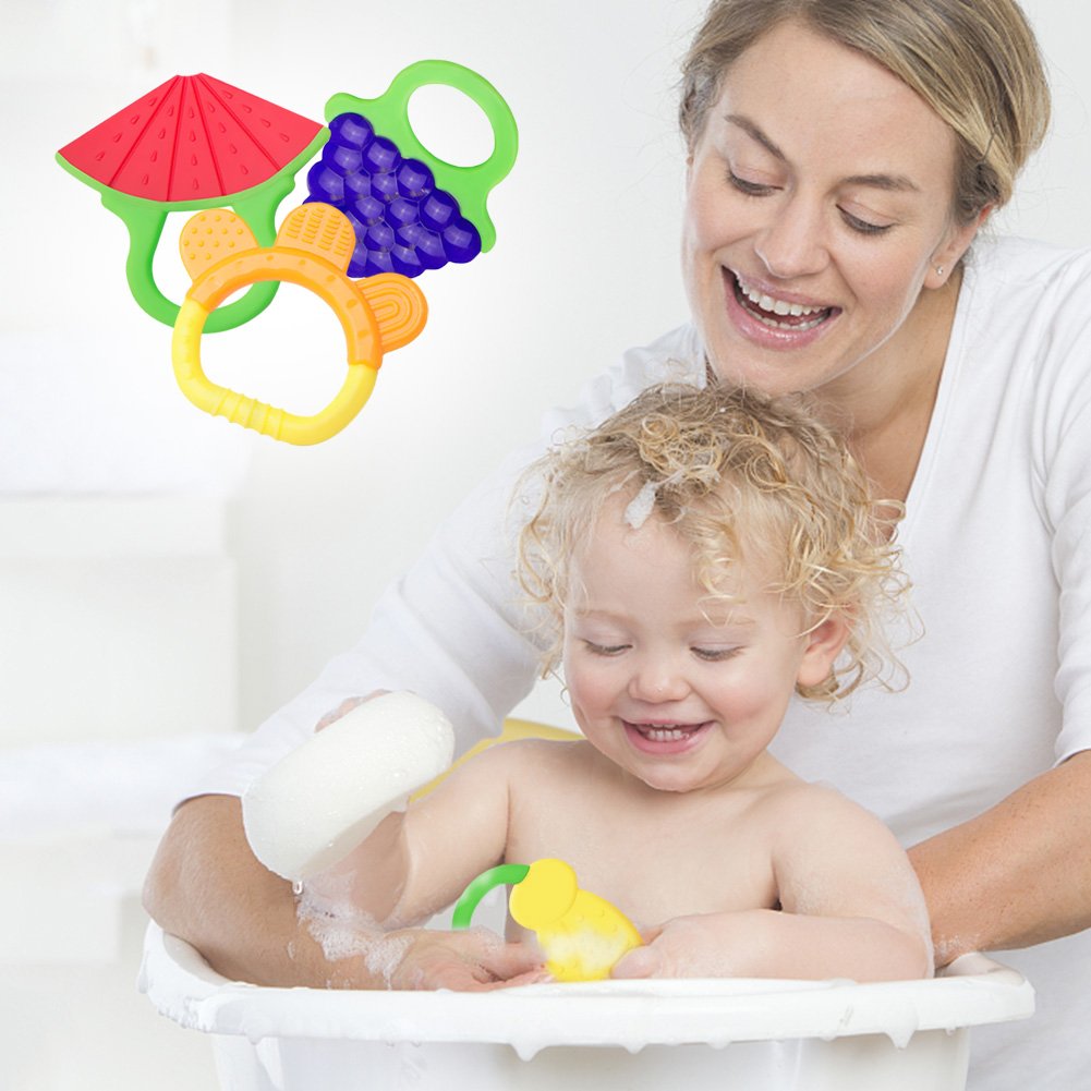 Amteker Massaggiagengive Refrigerante di Frutta, Bambini Dentizione Giocattolo, Baby Spazzolino da denti e Clip per Ciuccio da 3 a 12 Mesi Baby, Infant, Newborn