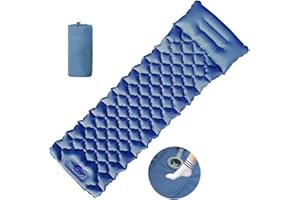 HI FINE CARE Sleeping Pad for Camping, Inflatable Sleeping Mat with Pillow, Camping Pad with Built-in Foot Pump, Lightweight Camping Mattress Pad for Car Camping, Backpacking, Tent and Hiking (NavyBlue - Single)