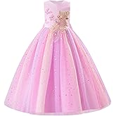 IBTOM CASTLE Flower Girl Sleeveless 3D Butterfly Pearl Sequins Rainbow Tulle Long Dress Kids Wedding Formal Pageant Ball Gown