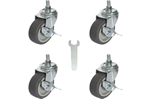 AAGUT 3 Inch TPR Heavy Duty Casters 3/8"-16 x 1" Threaded Stem Castors, Locking Swivel Replacement for Furniture, Workbench, 4 Pack