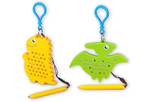 SVANCE Magnetic Drawing Board for Kids Toddlers with Beads Magnet Stylus Pen - Keychains Magnetic Dot Airplane & Car Ride Road Trip Activities Travel Toys (Yellow Dinosaur + Green Pterosaur)
