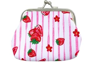 MDSTYLE Kiss-Lock Coin Purse for Women, Girls, Kids - Cute Change Purses - Small Coin Pouch - Mini Change Holder - Tiny Coin Wallet (Strawberry)
