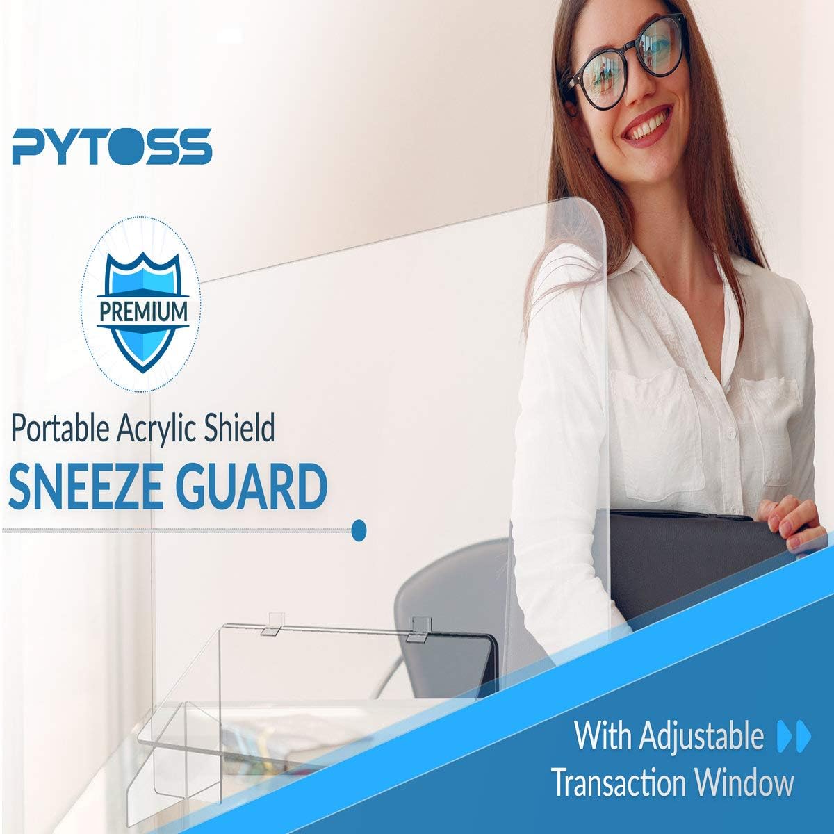 Sneeze Guard - Portable Counter Shield |Protective, Freestanding Barrier for Reducing Germ Transfer | Acrylic Plexiglass Countertop | Stand with Transaction Window Acrylic | 32" Wide x 24" Tall : Office Products