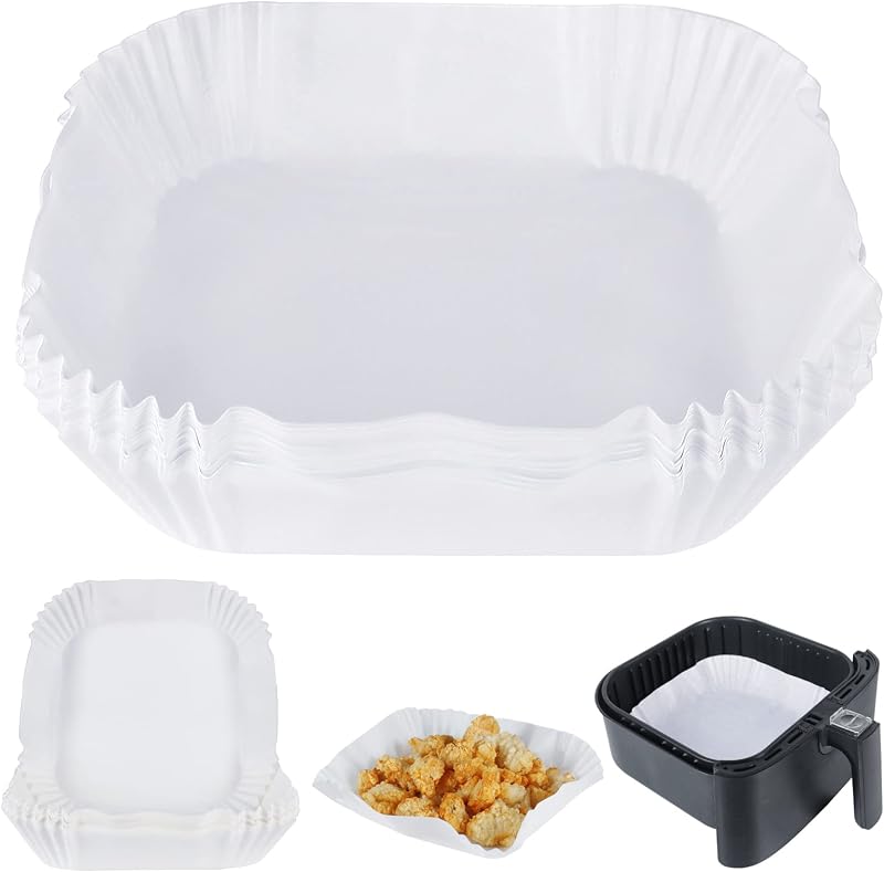 BYKITCHEN 50PCS Air Fryer Liners 6.5in Inner 8.3in Outer Greaseproof Square