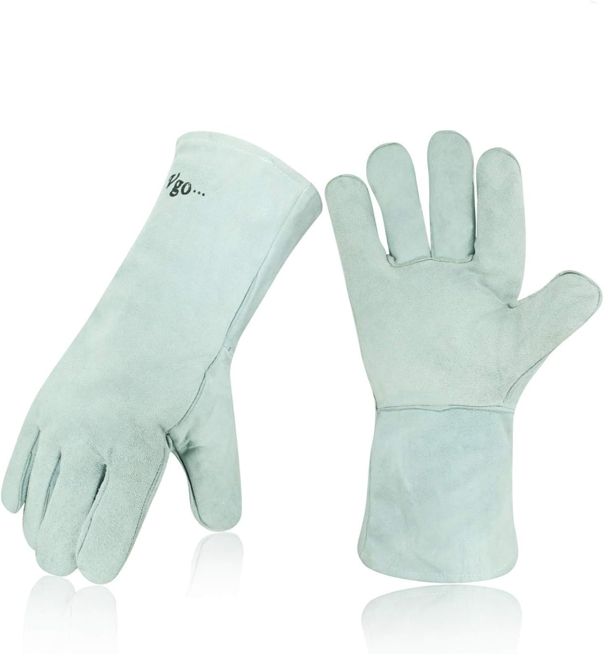Vgo 1-Pair Cow Split Leather Welding Gloves for Oven, Grill, Fireplace, Stove, Pot Holder, Tig Welder, Mig, BBQ (13.5in, White, CB6501)