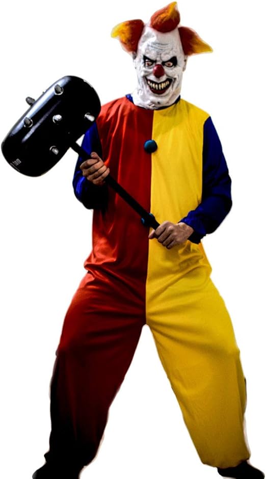 Amazon リアルハンマー Monoii ホラー コスプレ ピエロ コスチューム 恐怖 コス ハロウィン 仮装 悪魔 道化師 衣装 マスク ハンマー セット D398 コスプレ 仮装 通販