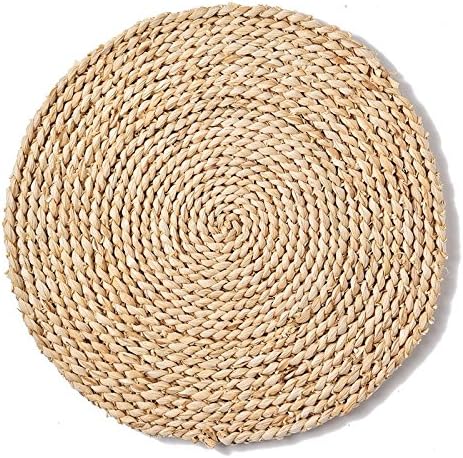 DOKOT Rattan Dinning Placemat Straw Woven Braided Round Tablet Mats Hot Pad Heat Resistant Easy Clean (Plain Rattan)
