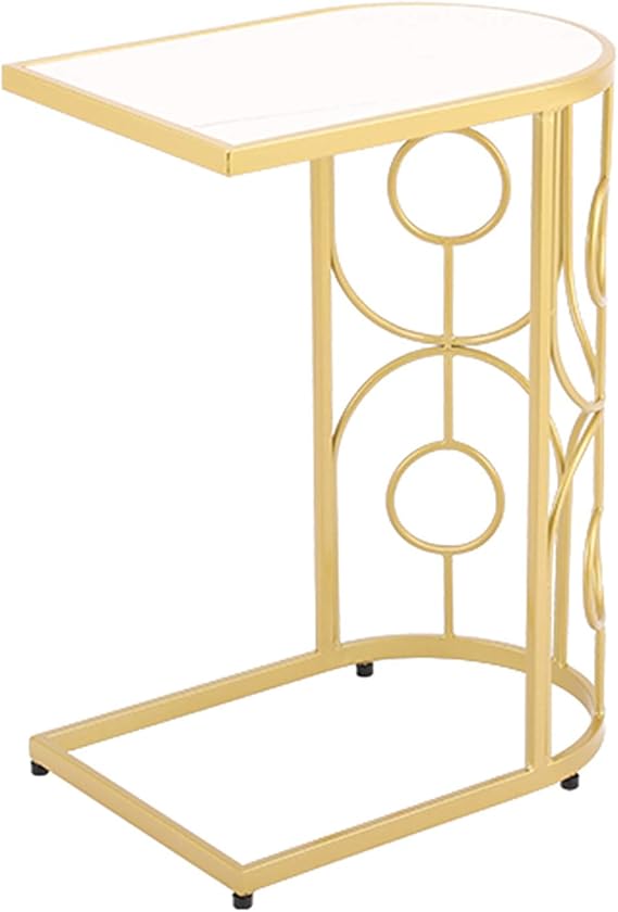 Mesa Auxiliar Metal Sofá con Tapas de Losas de Roca, En Forma de C Mesa