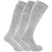 Mens Knee High Chunky Thermal Wool Boot Socks (Pack Of 3) (US 8-12) (Shades Of Dark Grey)