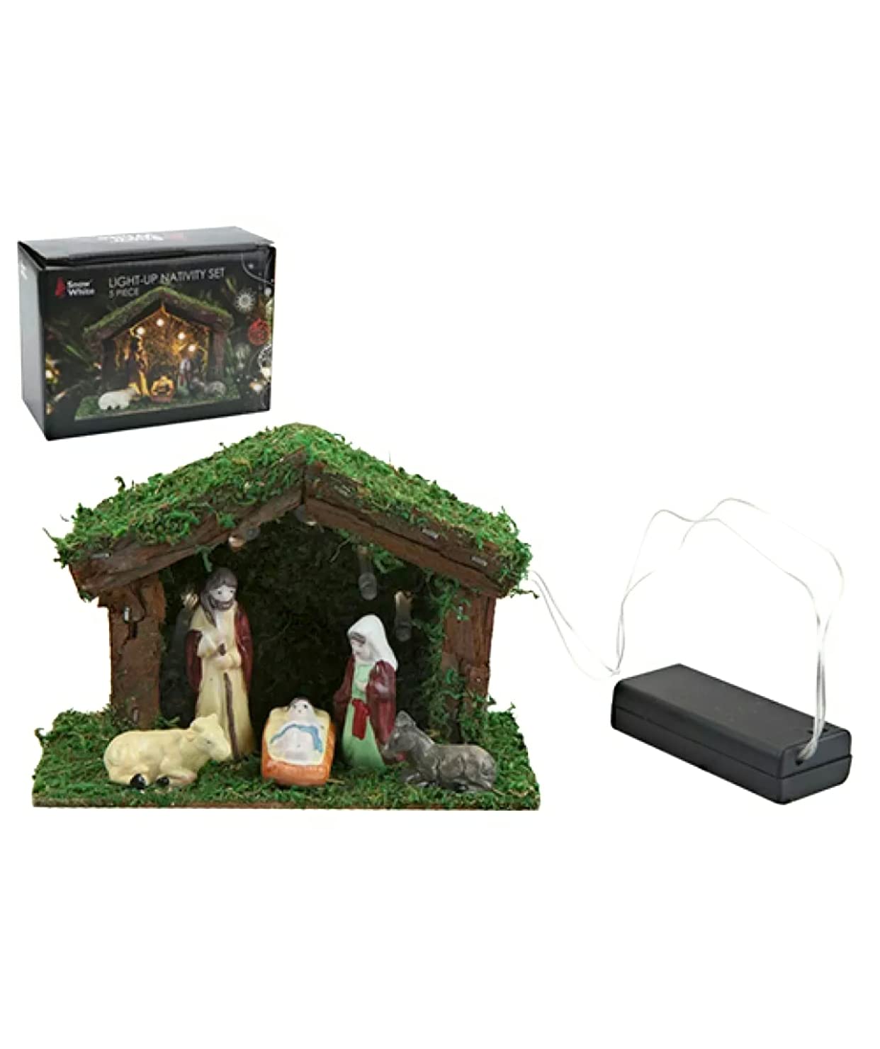 Snow White Light Up LED 5 Piece Nativity Set With Figures 14cm X 10cm