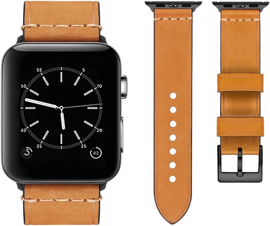 top4cus Compatible with Apple Watch 38mm 42mm 40mm 44mm Genuine Leather Strap Series 4 Series 3 Band for Men and Women (42mm/44mm, Brown)