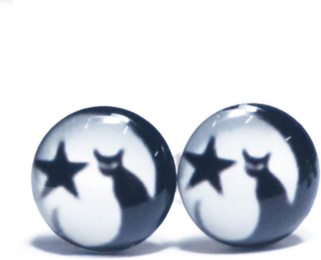 Cat Moon Star Unisex Mens Womens Stainless Steel Stud Earrings