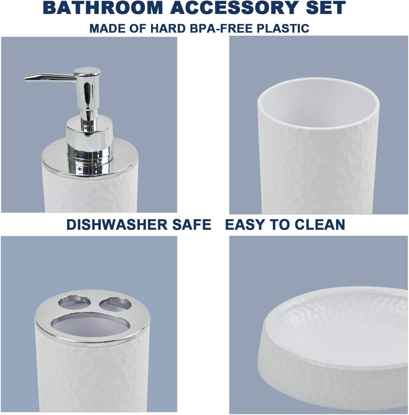 CERBIOR Bathroom Accessories Set 4 Piece Bath Ensemble Includes Soap Dispenser, Toothbrush Holder, Toothbrush Cup, Soap Dish for Decorative Countertop and Housewarming Gift, White: Home & Kitchen