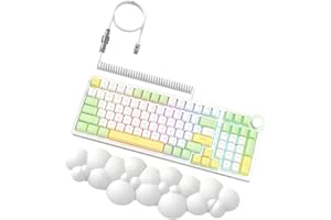 MAGIC-REFINER AJAZZ AK992 Wireless Mechanical Gaming Keyboard and Cloud Wrist Rest and Coiled Cable, 2.4G/BT5.0/Wired, RGB Backlit Hot Swappable, Gasket Mount,Knob Control, 3 in 1 PC Gamer Accessories(Brown Switch)